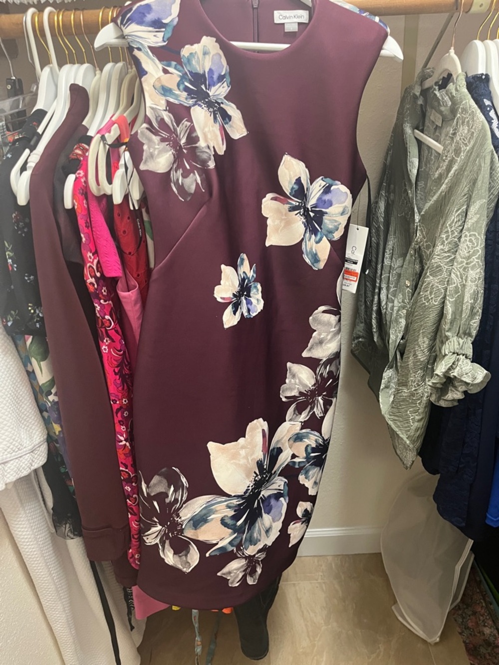 Calvin Klein Wine Floral Sheath Dress